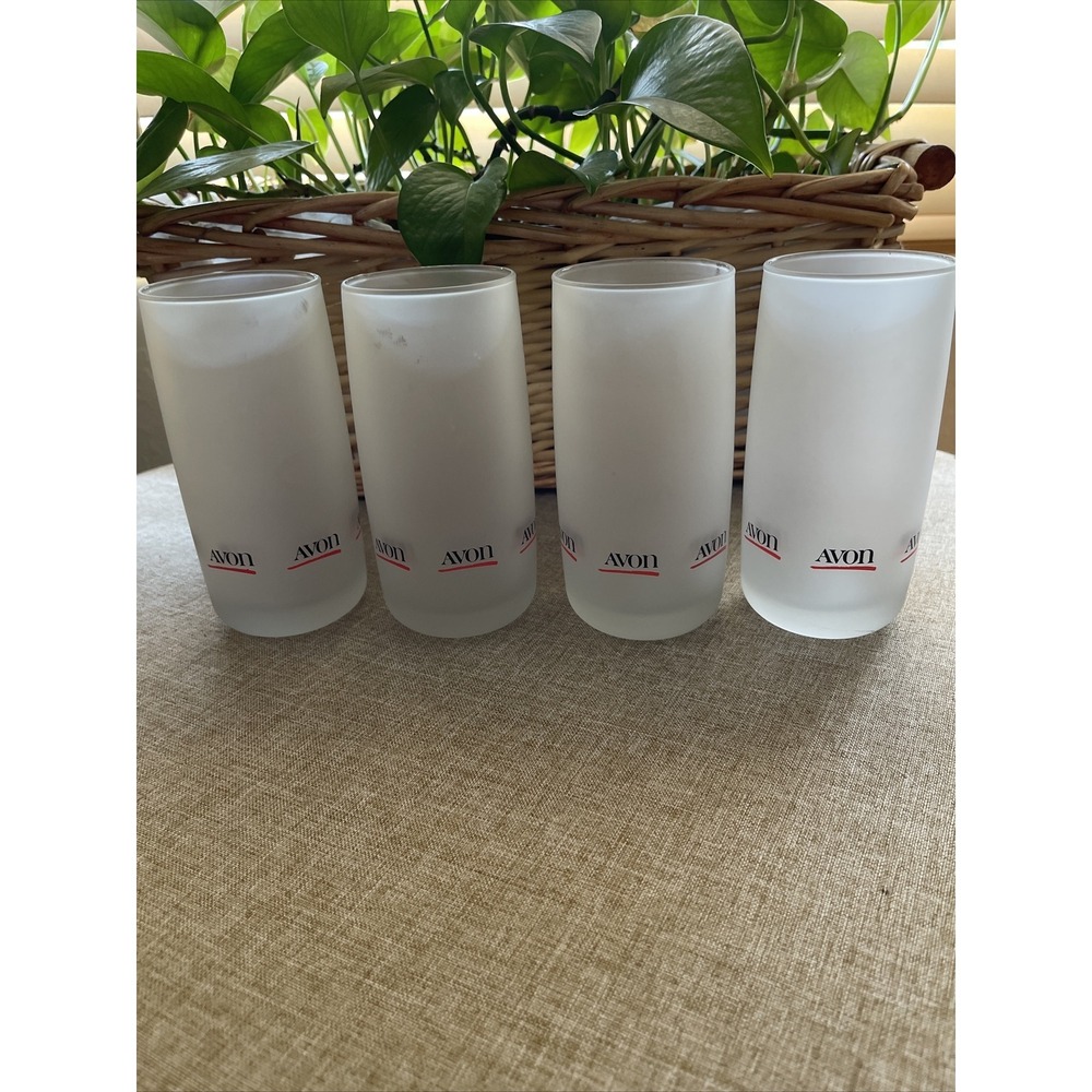 Set of 4 Vintage Avon Drinking Glasses - Frosted with Red & Black…11 Ounces